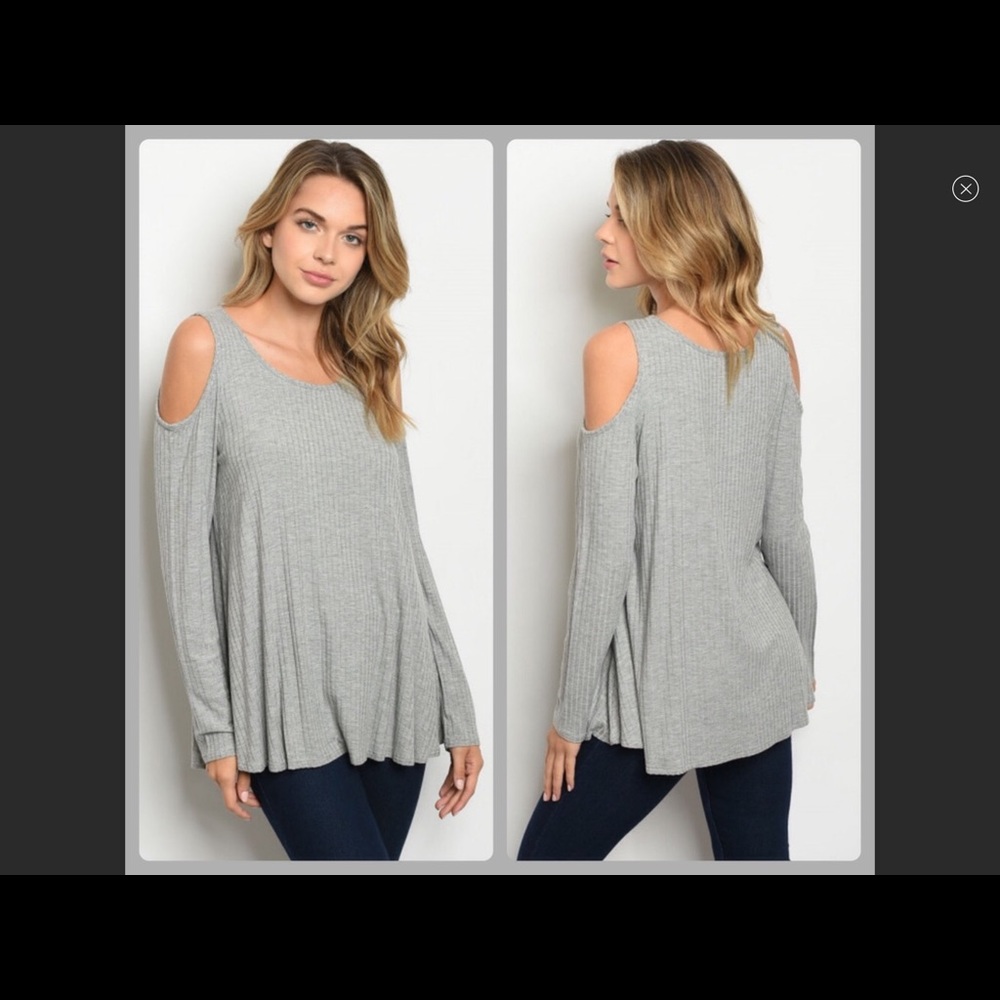 Cold Shoulder Gray Top - Picture 1 of 4